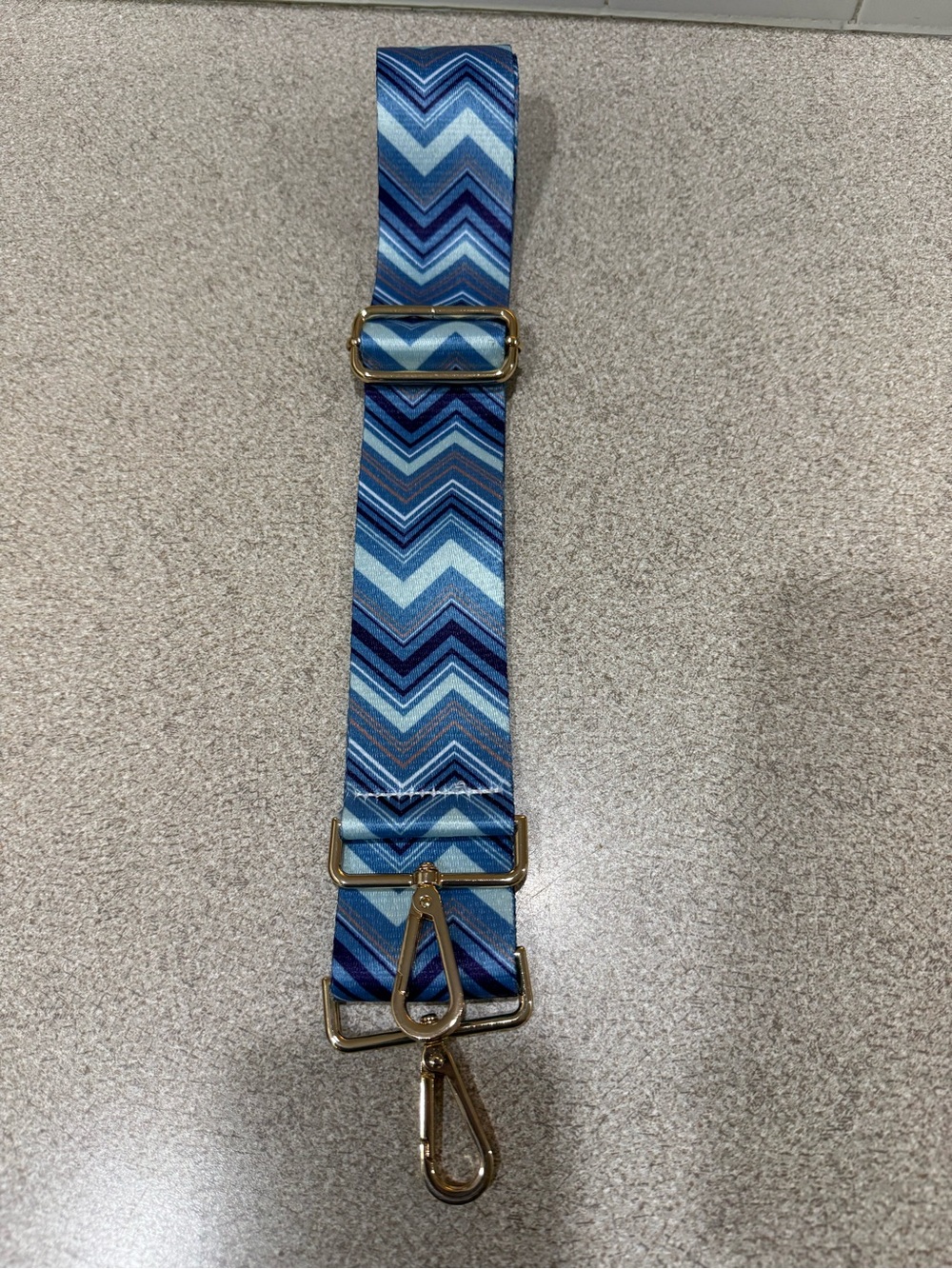 Blue Chevron Adjustable Bag Strap with Gold Hardware